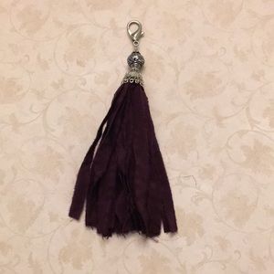 Purple silk tassel purse charm pendant silver filigree NWT